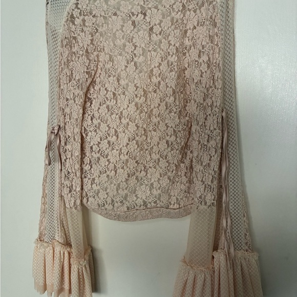 Sheer Lace Tie-Front Blouse in Blush - Picture 2 of 5